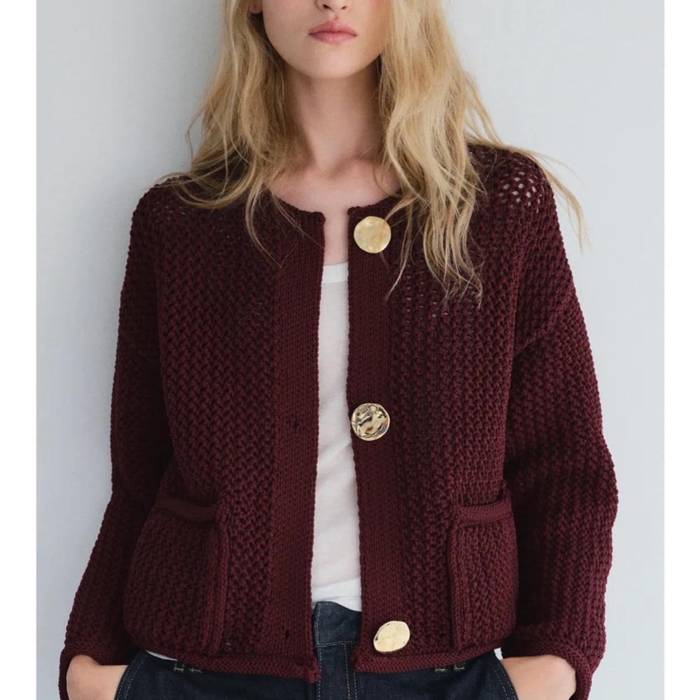 Zara Red Chunky Knit Cardigan Sweater